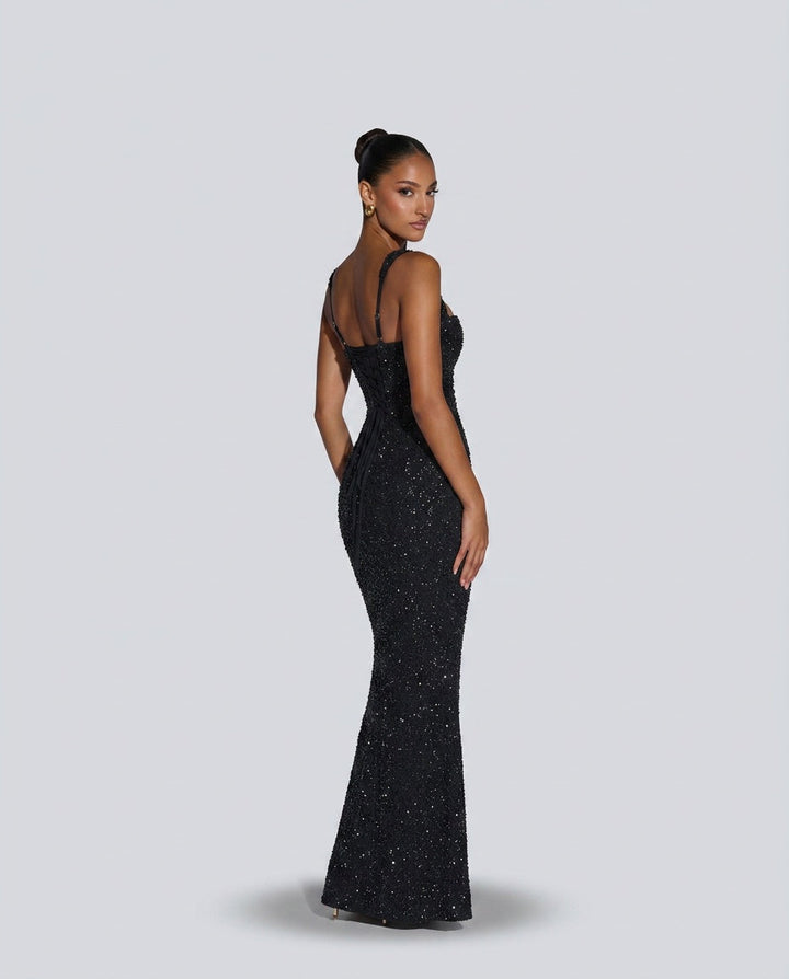 Sabine | Sequin Tie-Up Square Neck Maxi Dress