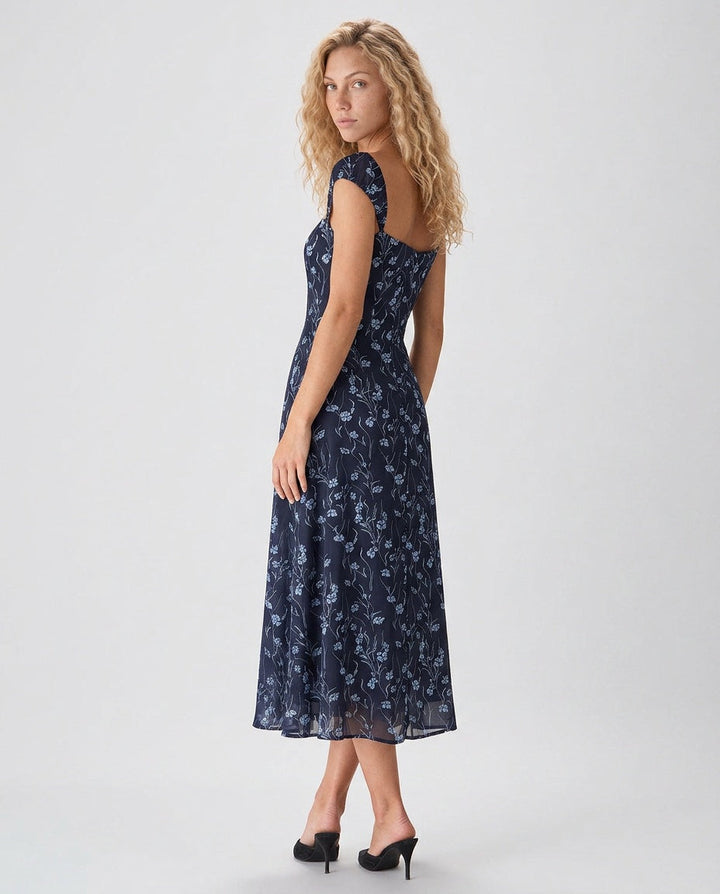 Margot | Floral Sweetheart Midi Dress