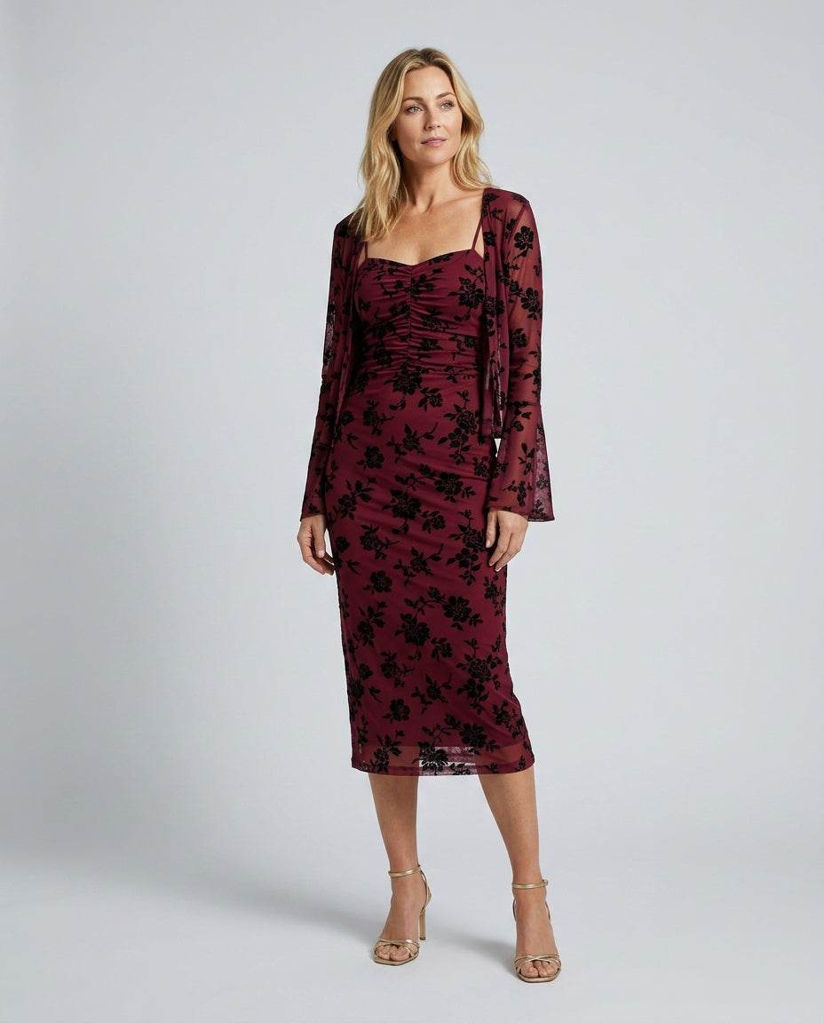 Céleste | Floral Bodycon Spaghetti Strap Midi Dress