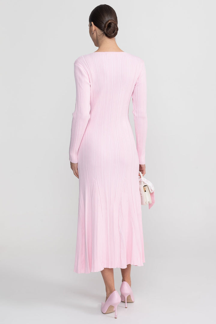 Nina | Ribbed Lace-Trim Long Sleeve Midi Dress