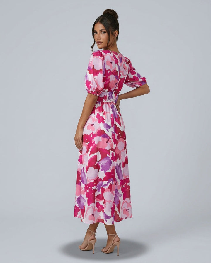 Dahlia | Floral Puff Sleeve Party Midi Dress