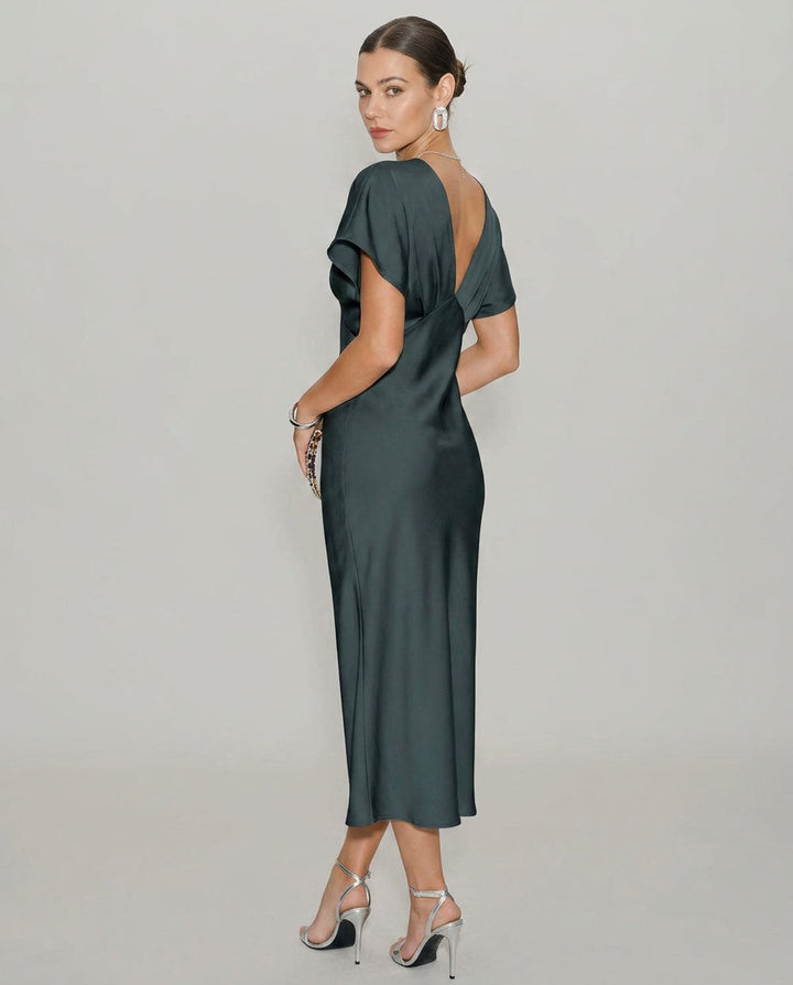 Pia | Cowl Neck Satin-Look Midi Dress