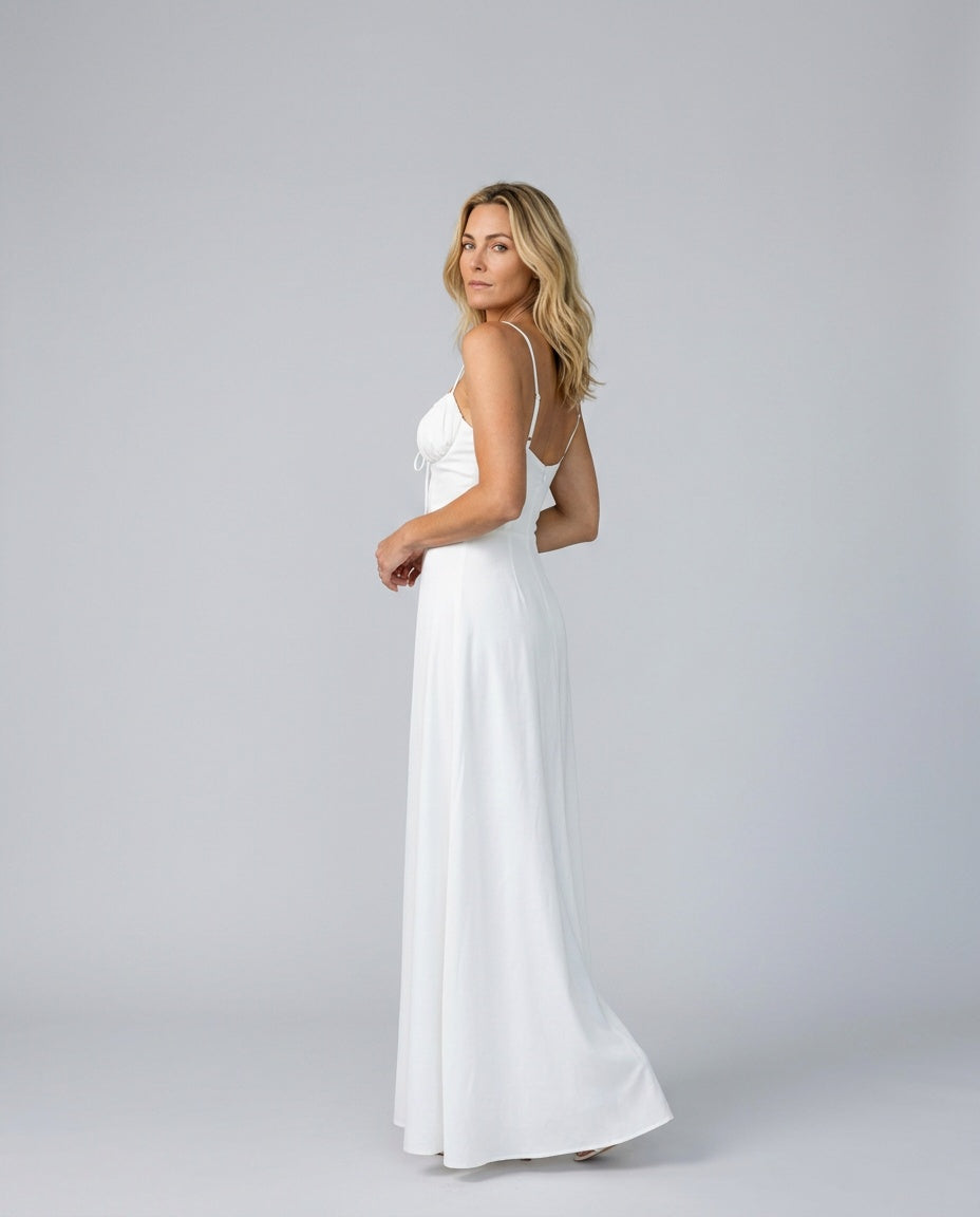 Giselle | Sleeveless Ruched Bodice Wedding Guest Maxi Dress