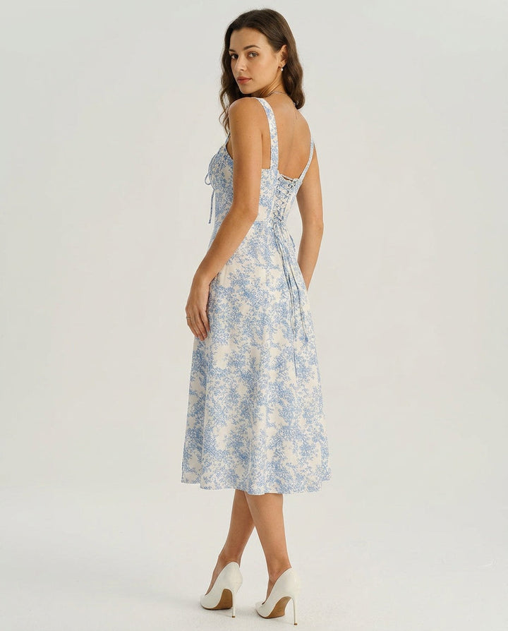 Amara | Floral Ruched Spaghetti Strap Midi Dress