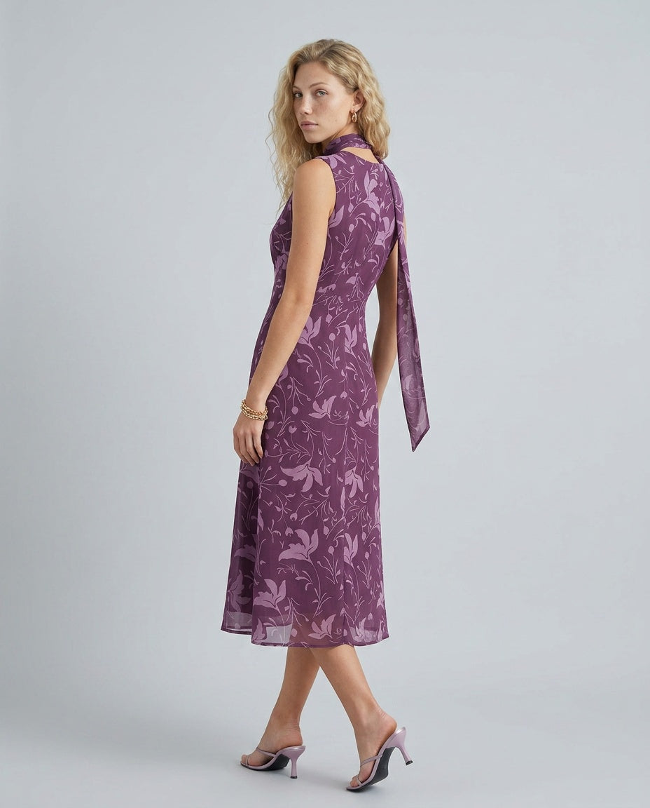 Valentina | V-Neck Floral Print Chiffon Midi Dress