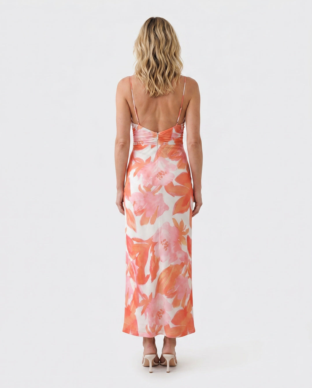 Leona | Spaghetti Strap Lace-Up Abstract Print Maxi Dress