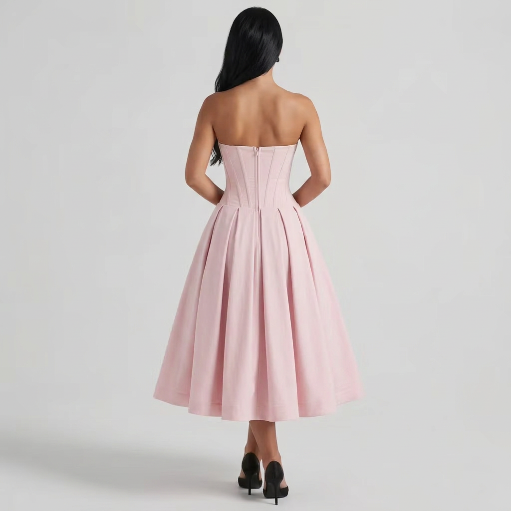 Ainsley | Strapless Corset Sweetheart Midi Dress