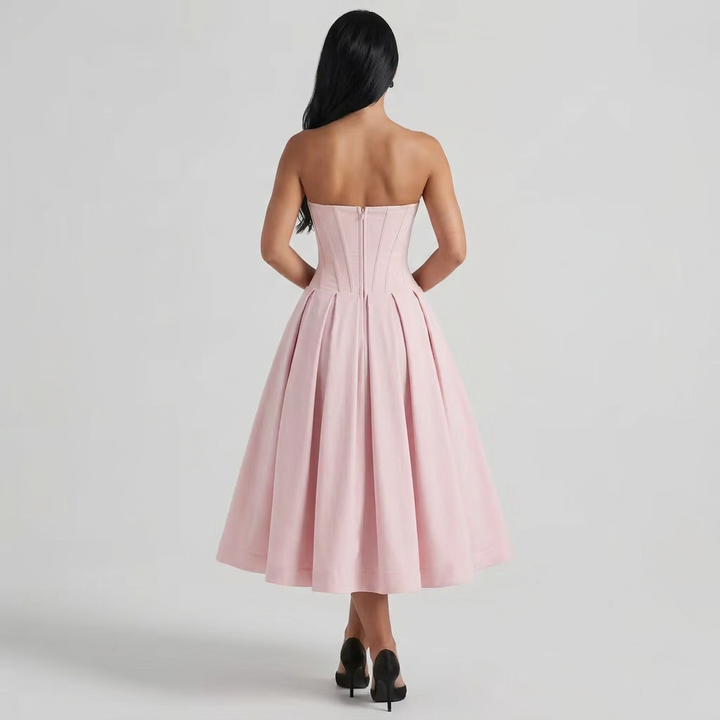 Ainsley | Strapless Corset Sweetheart Midi Dress