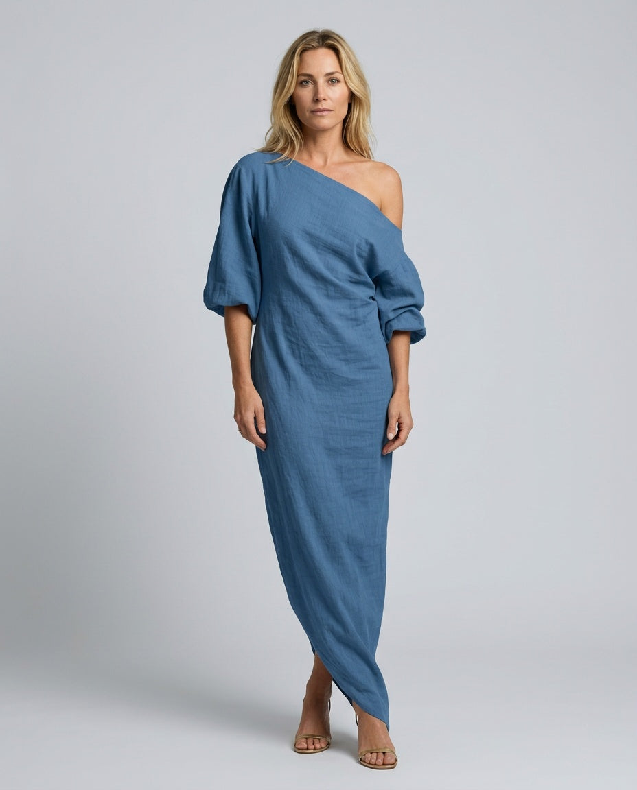 Celeste | One-Shoulder Linen-Blend Midi Dress