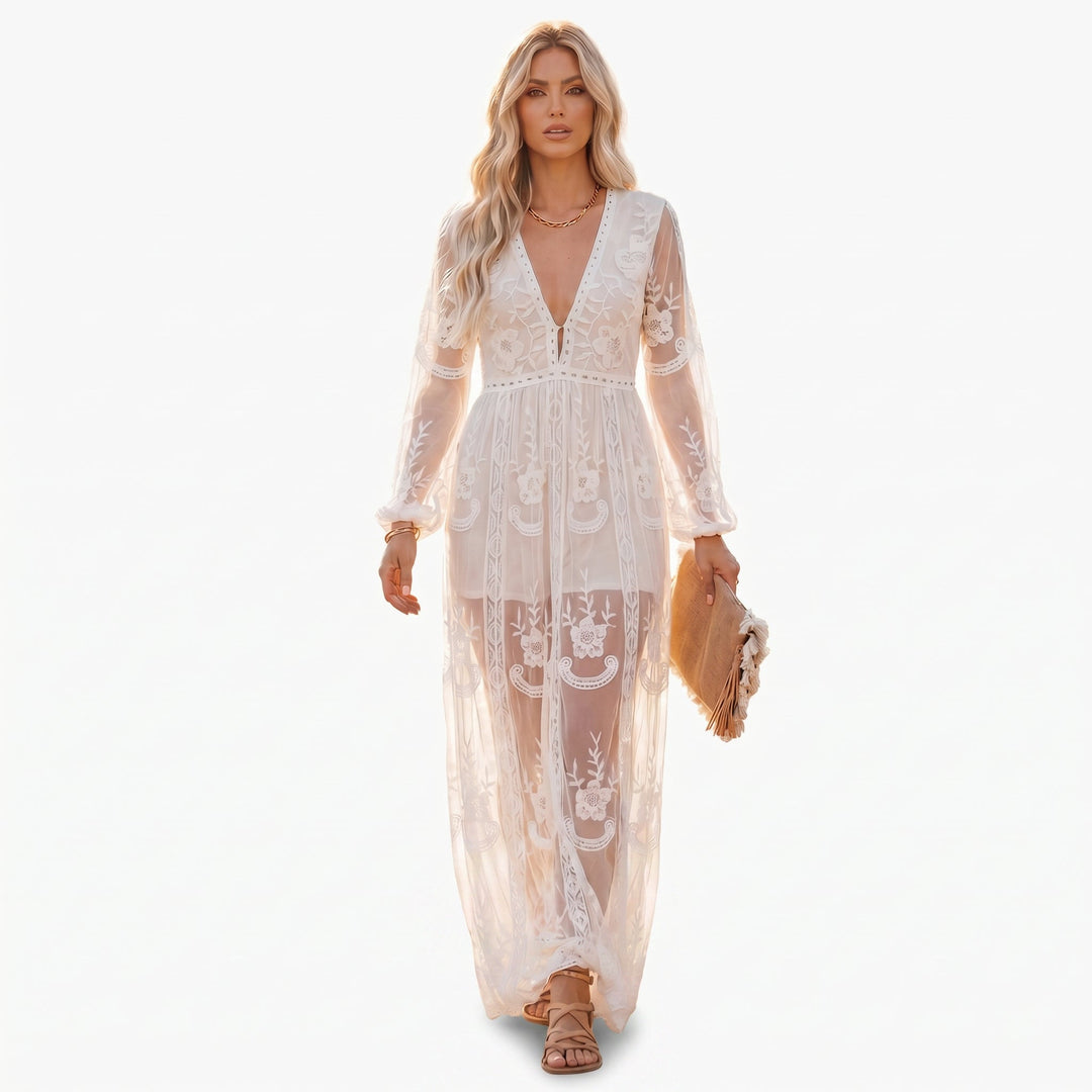 Josephine | Long Sleeve White Maxi Dress