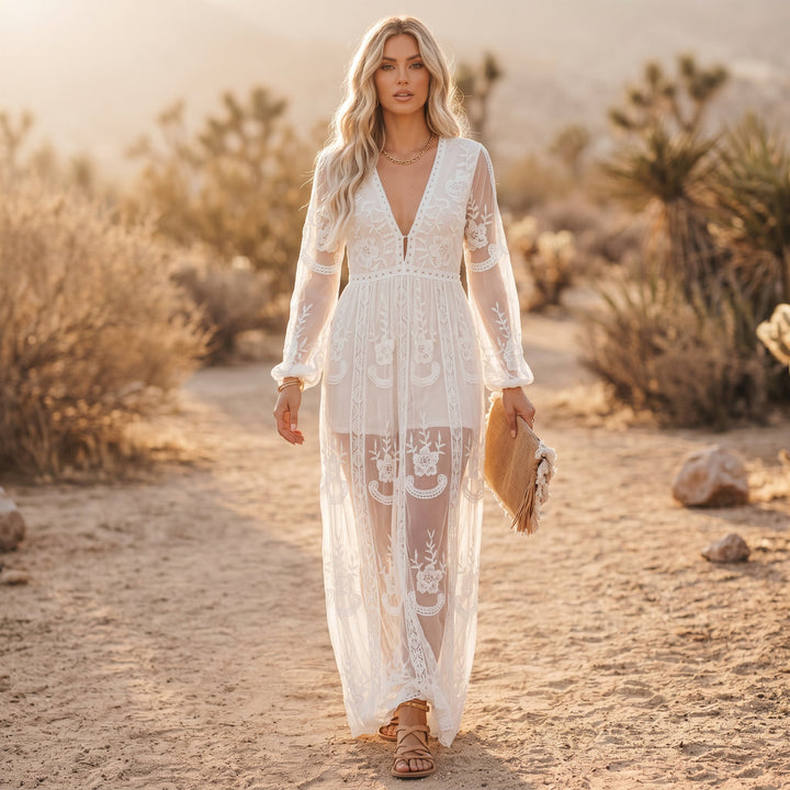 Josephine | Long Sleeve White Maxi Dress