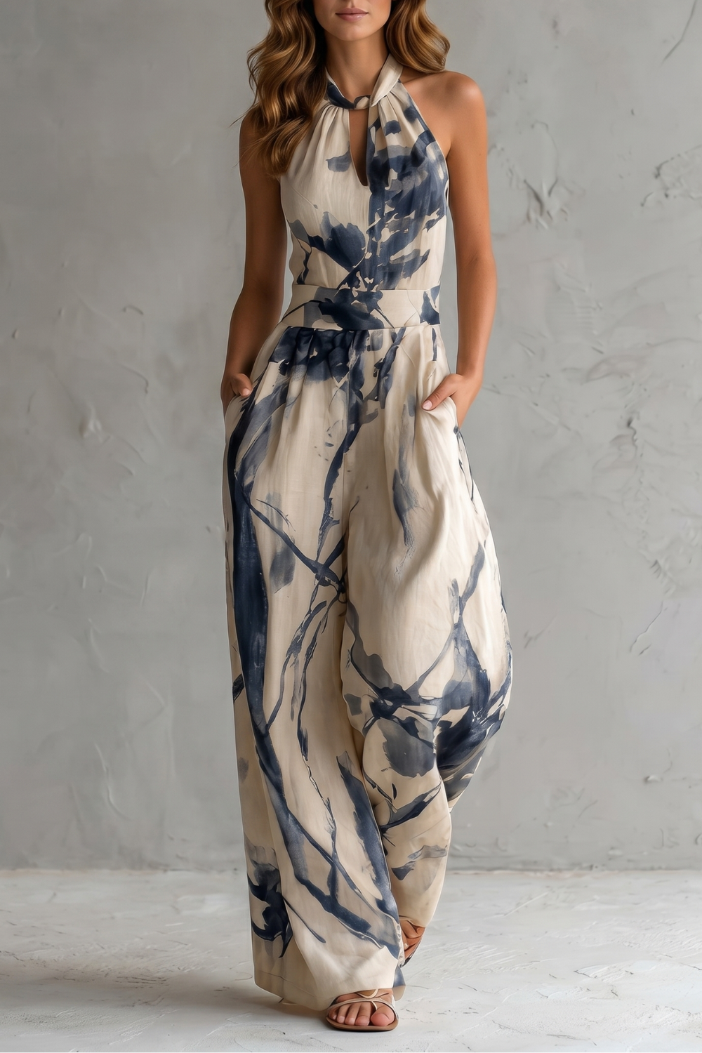 Marivane | Artistic Ink Print Wide-Leg Jumpsuit