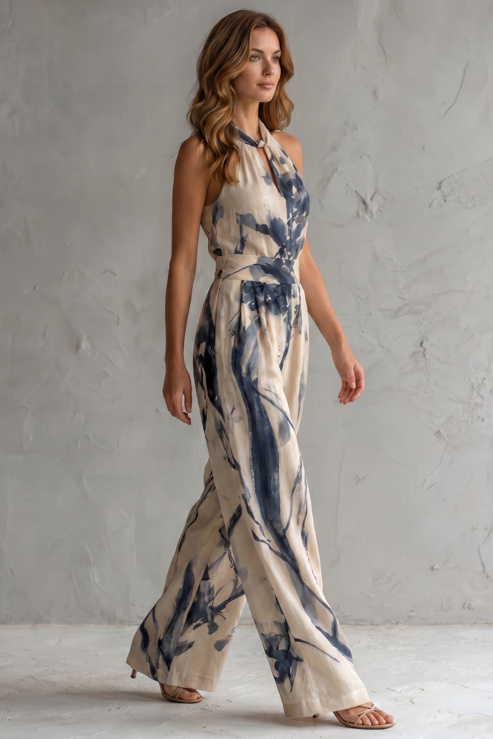 Marivane | Artistic Ink Print Wide-Leg Jumpsuit