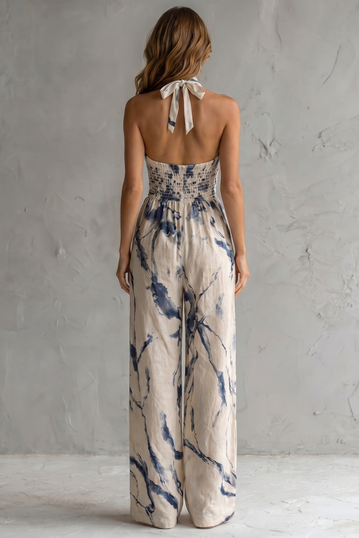Marivane | Artistic Ink Print Wide-Leg Jumpsuit