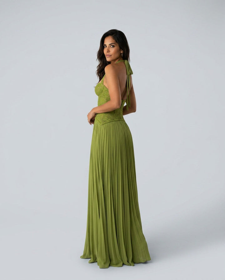 Zara | Sweetheart Lace Splicing Pleated Maxi Dress