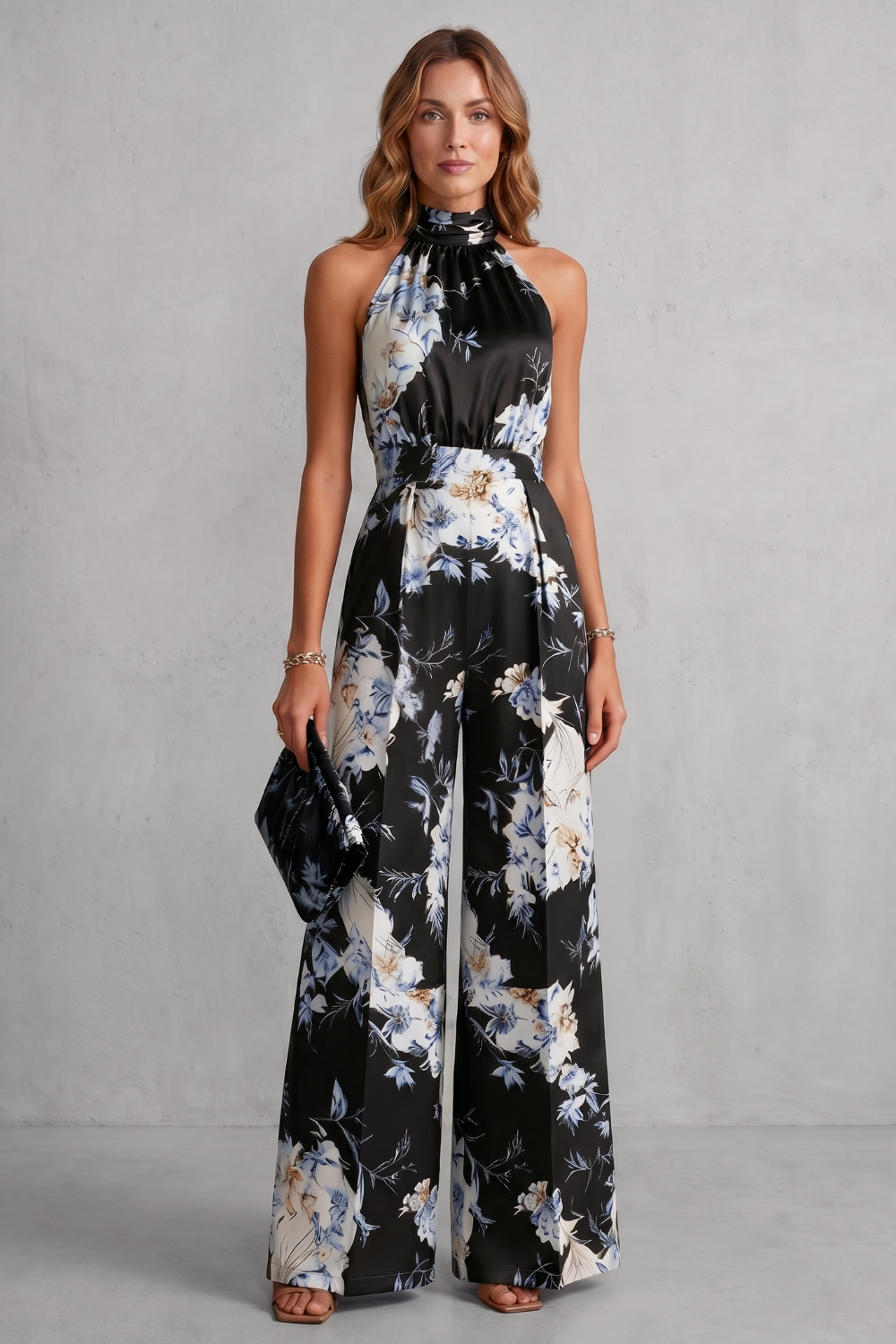 Aurelline | Floral Print Halter Wide-Leg Jumpsuit