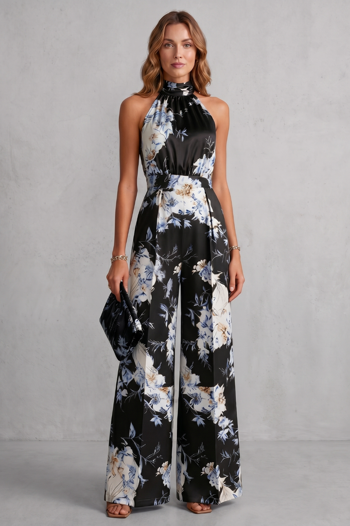 Aurelline | Floral Print Halter Wide-Leg Jumpsuit