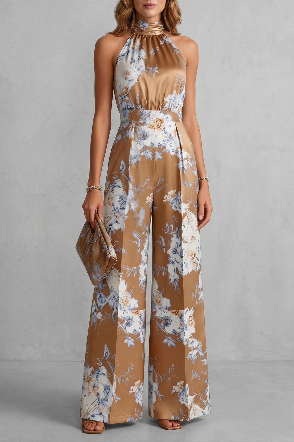 Aurelline | Floral Print Halter Wide-Leg Jumpsuit