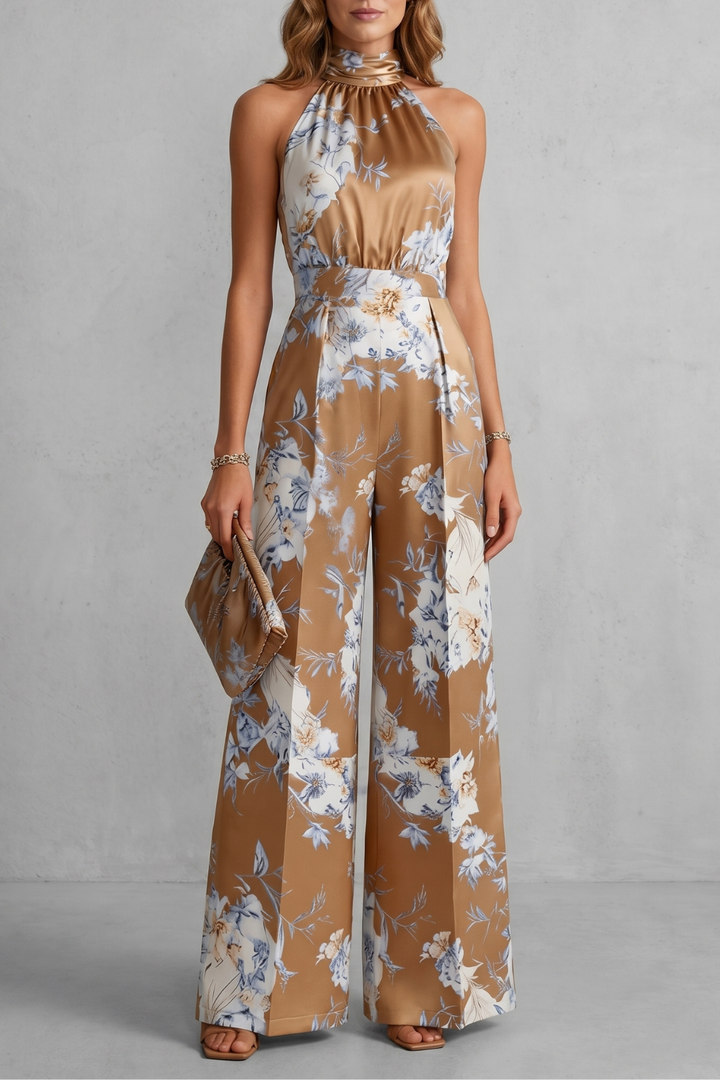 Aurelline | Floral Print Halter Wide-Leg Jumpsuit