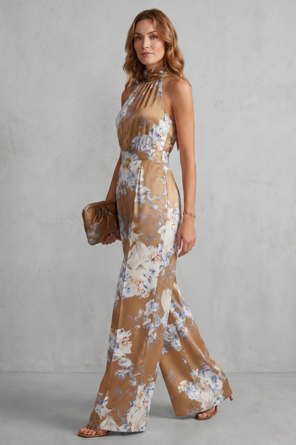 Aurelline | Floral Print Halter Wide-Leg Jumpsuit