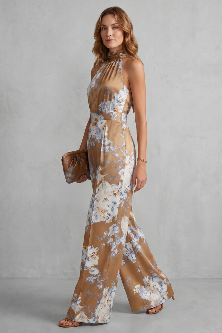 Aurelline | Floral Print Halter Wide-Leg Jumpsuit
