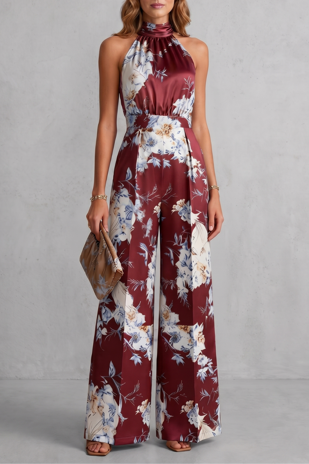 Aurelline | Floral Print Halter Wide-Leg Jumpsuit