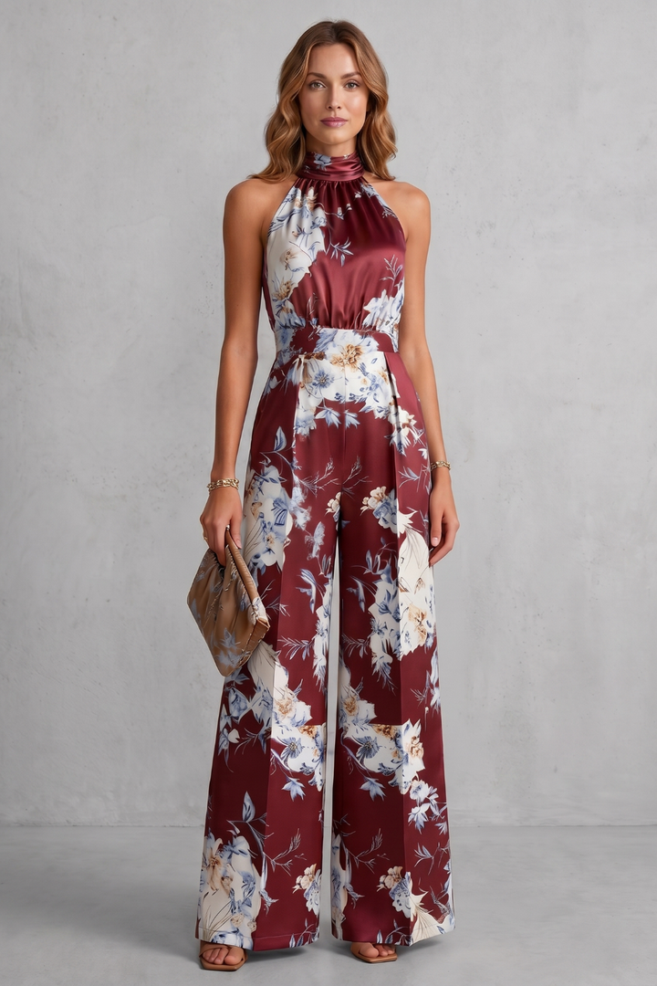 Aurelline | Floral Print Halter Wide-Leg Jumpsuit