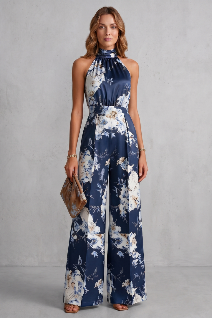 Aurelline | Floral Print Halter Wide-Leg Jumpsuit