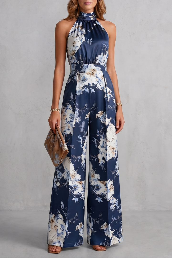 Aurelline | Floral Print Halter Wide-Leg Jumpsuit