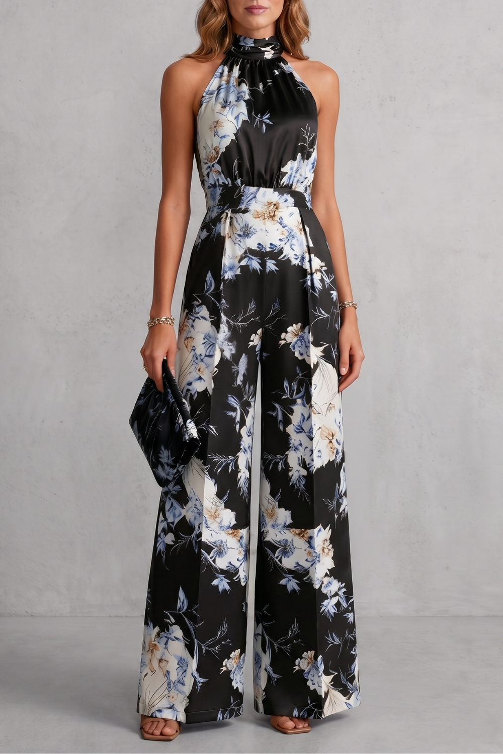 Aurelline | Floral Print Halter Wide-Leg Jumpsuit