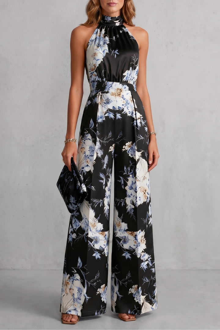 Aurelline | Floral Print Halter Wide-Leg Jumpsuit