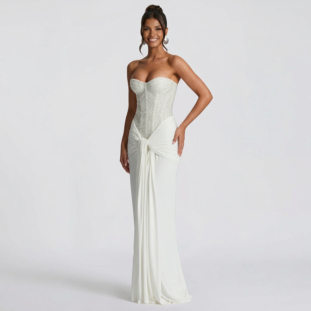 Auriel | Long Sleeve Sequin Pleated Maxi Dress