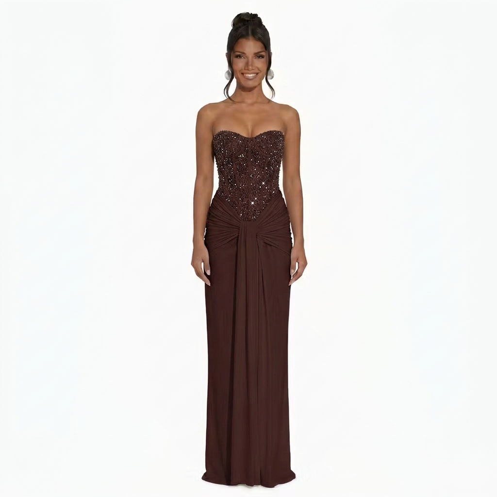 Auriel | Long Sleeve Sequin Pleated Maxi Dress
