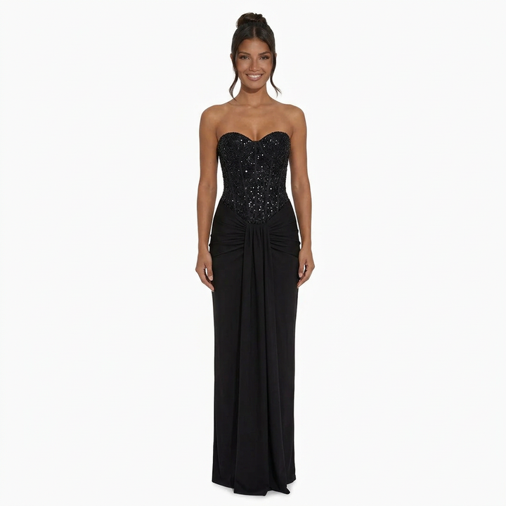 Auriel | Long Sleeve Sequin Pleated Maxi Dress