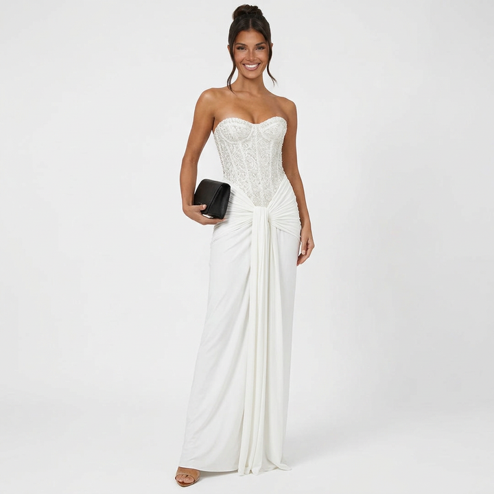 Auriel | Long Sleeve Sequin Pleated Maxi Dress