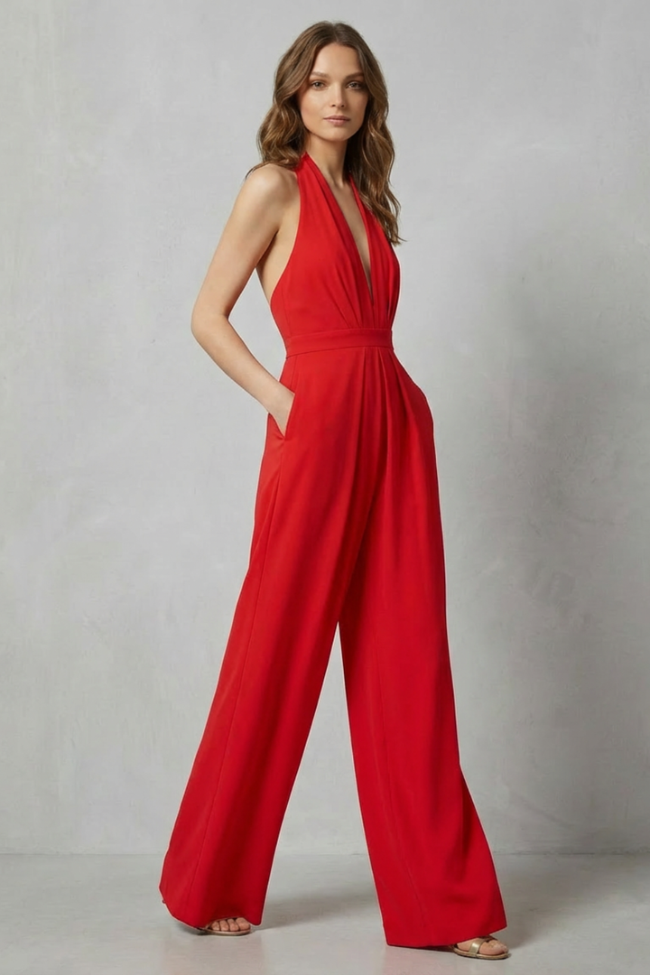 Liv | Backless Halter Wide-Leg Jumpsuit