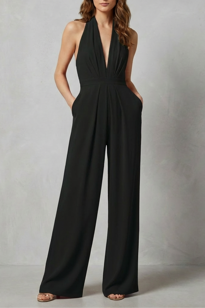 Liv | Backless Halter Wide-Leg Jumpsuit