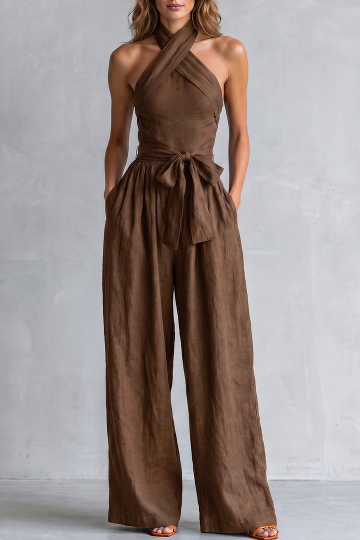 Aveline | Cross-Halter Wide-Leg Jumpsuit