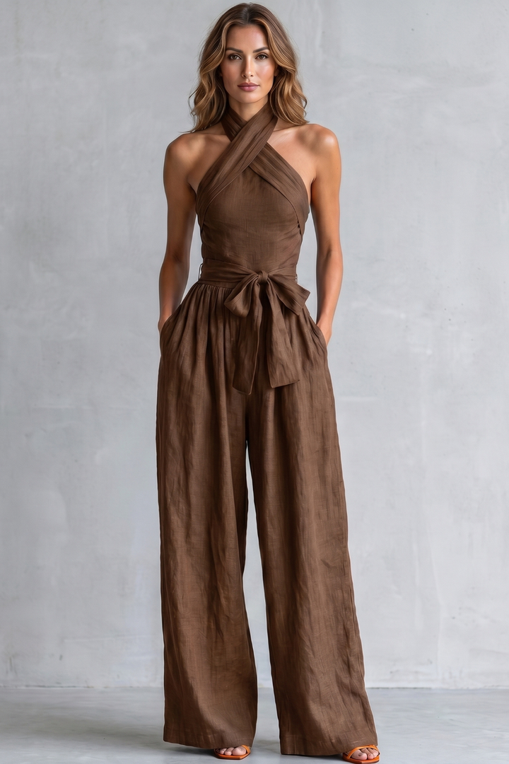 Aveline | Cross-Halter Wide-Leg Jumpsuit