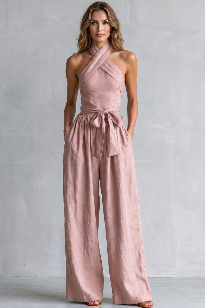 Aveline | Cross-Halter Wide-Leg Jumpsuit