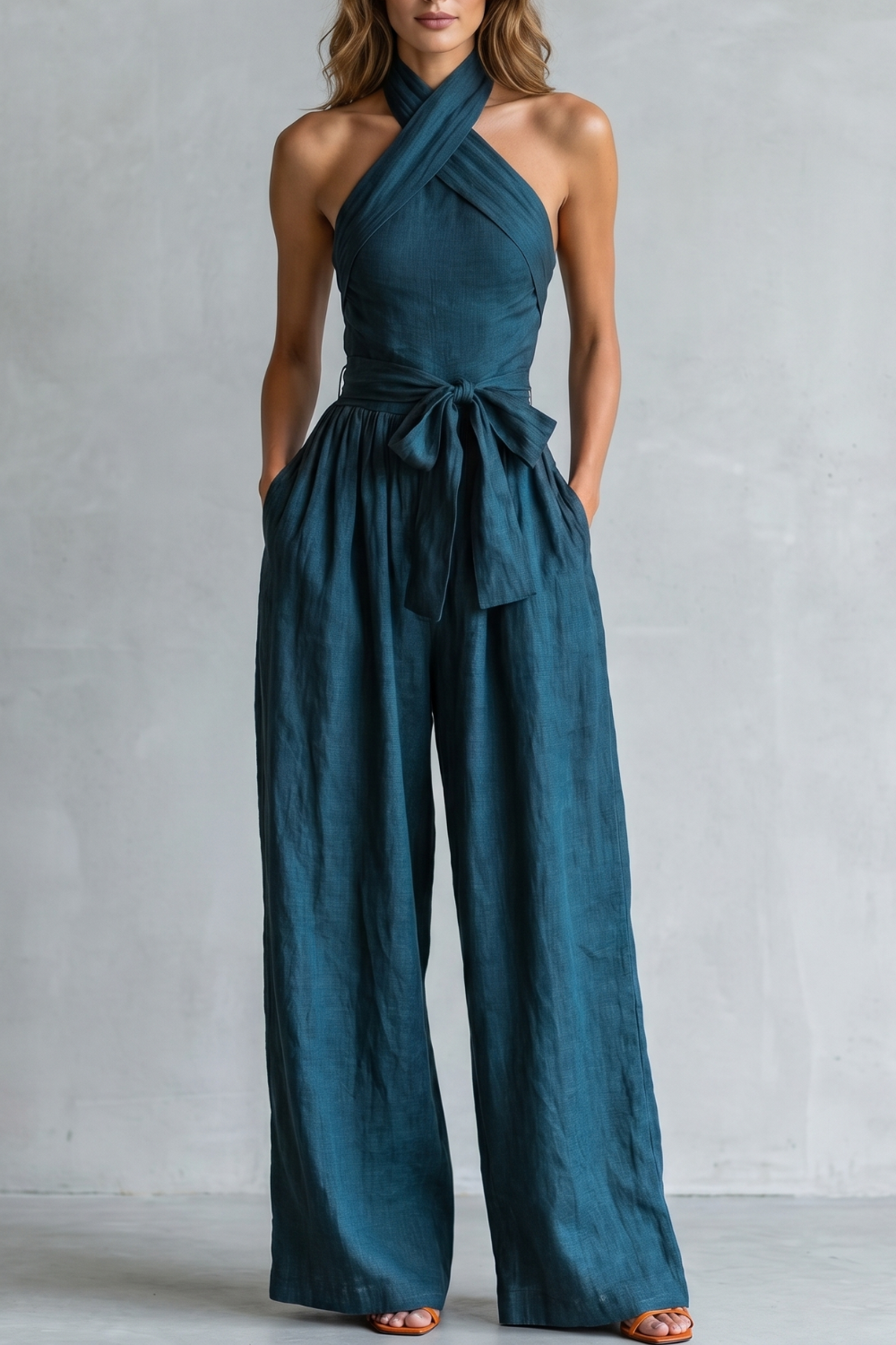 Aveline | Cross-Halter Wide-Leg Jumpsuit