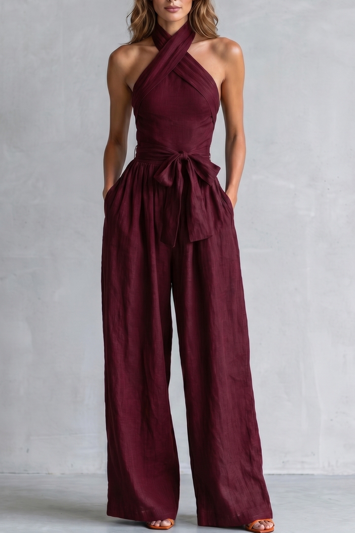 Aveline | Cross-Halter Wide-Leg Jumpsuit