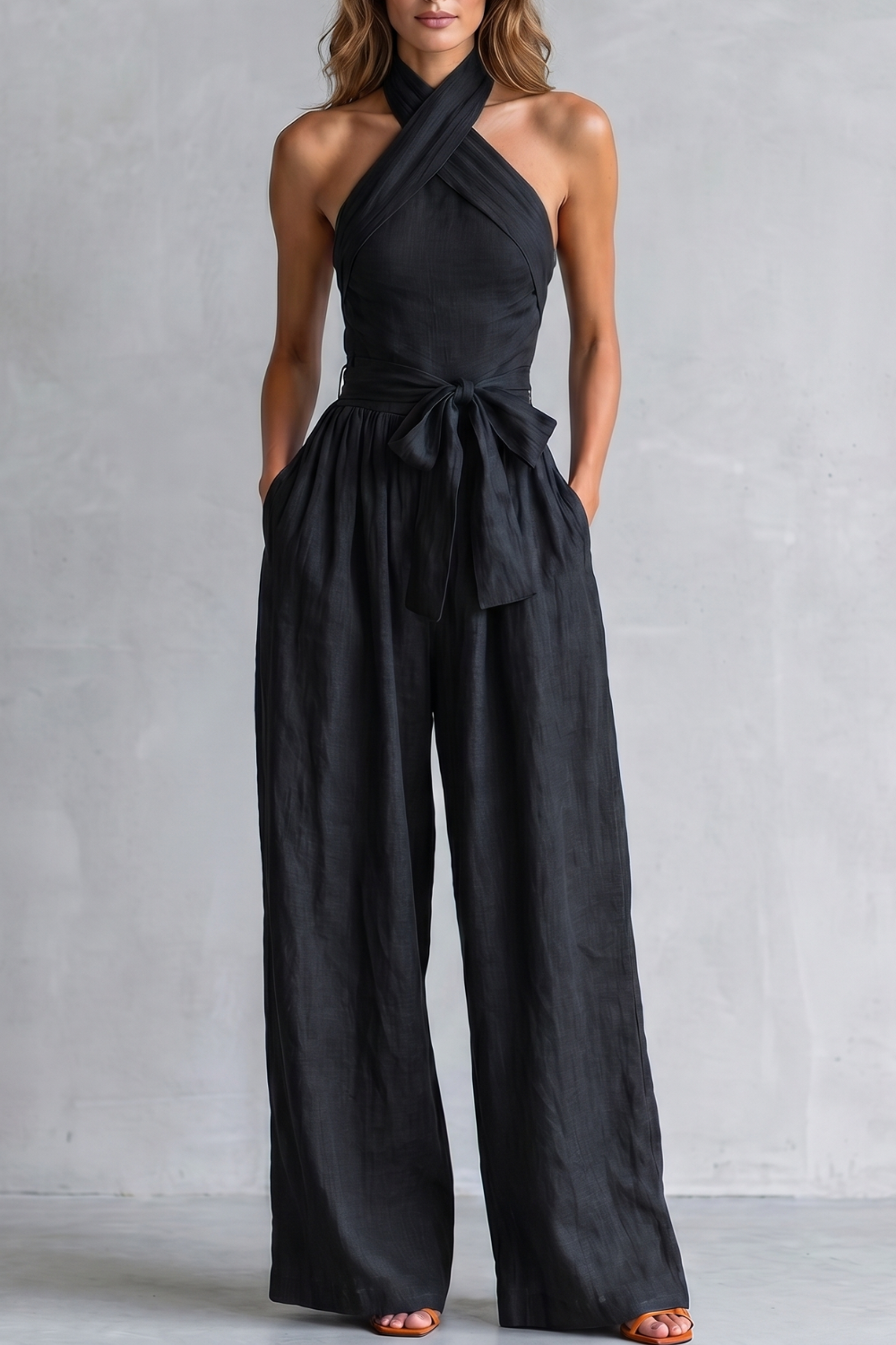 Aveline | Cross-Halter Wide-Leg Jumpsuit