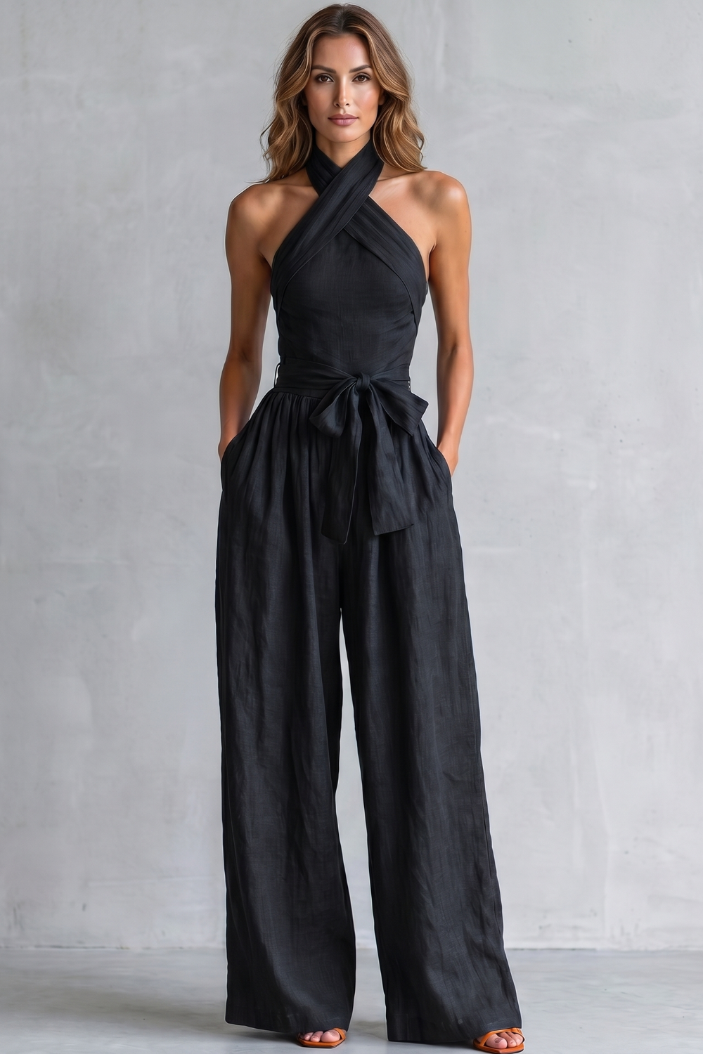 Aveline | Cross-Halter Wide-Leg Jumpsuit