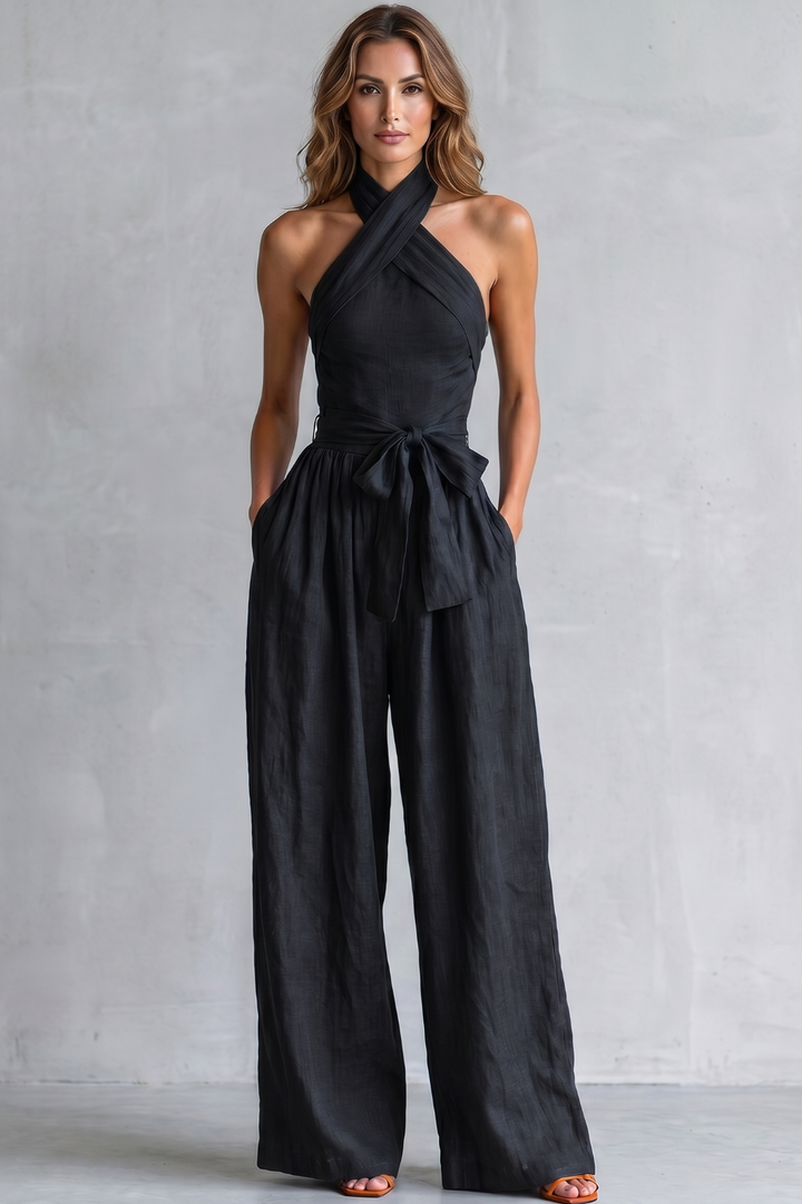 Aveline | Cross-Halter Wide-Leg Jumpsuit