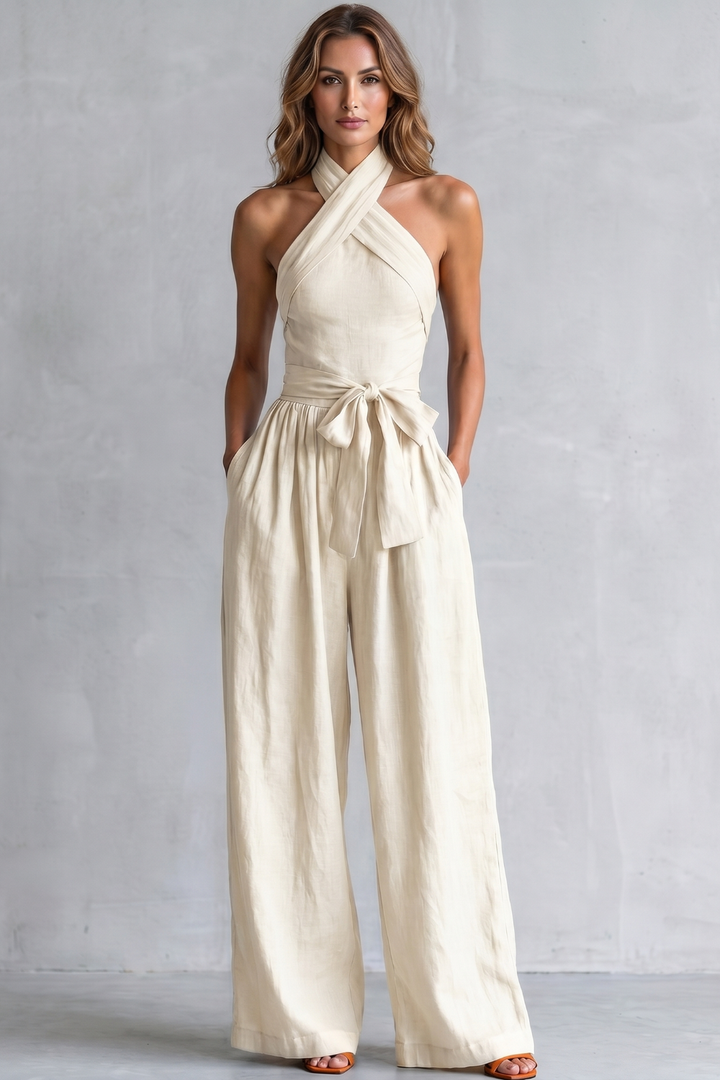 Aveline | Cross-Halter Wide-Leg Jumpsuit