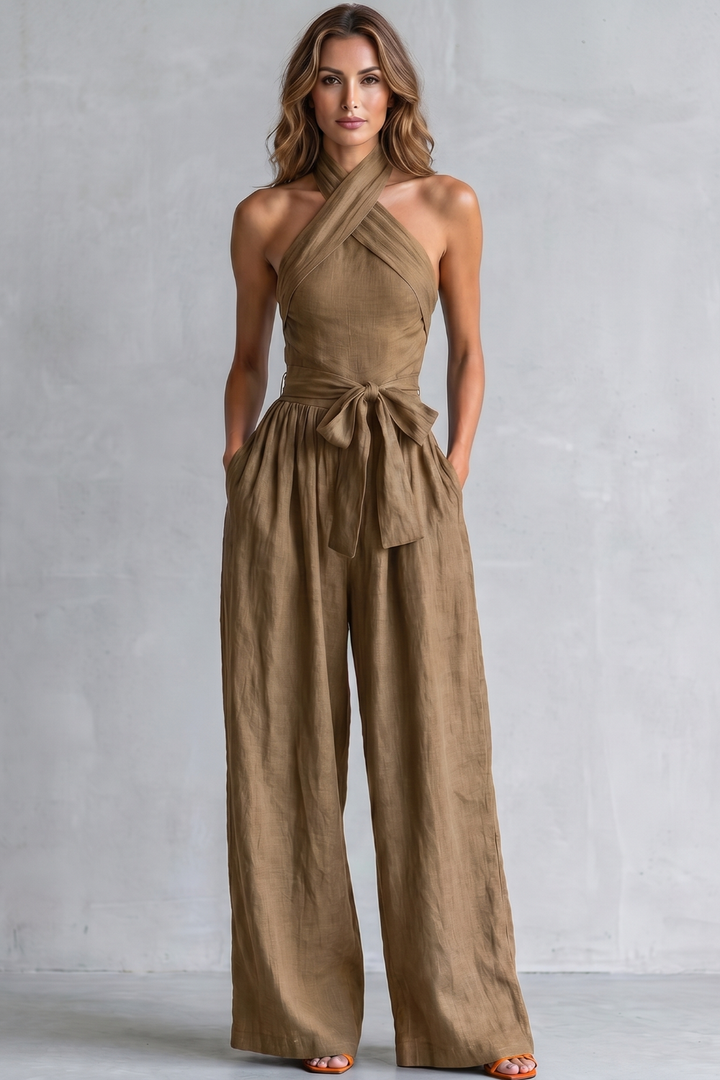Aveline | Cross-Halter Wide-Leg Jumpsuit