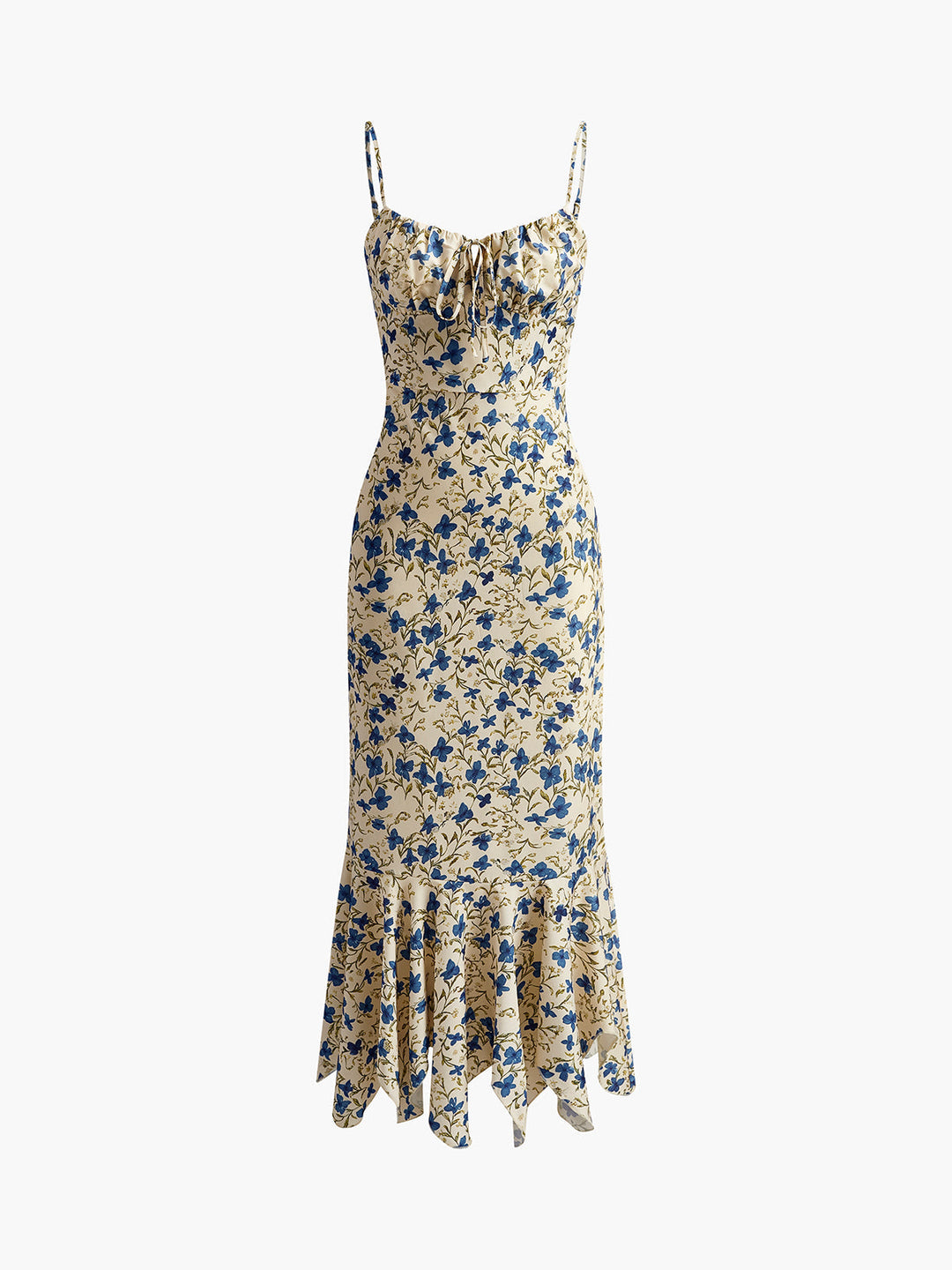 Thea | Floral Ruched Front Spaghetti Strap Maxi Dress