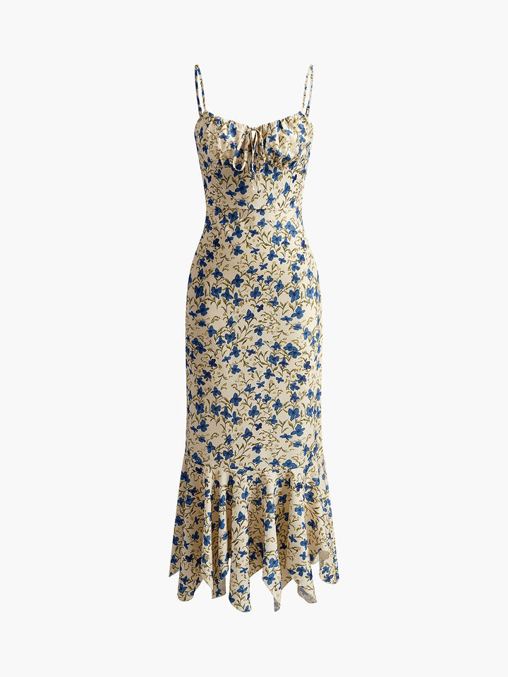 Thea | Floral Ruched Front Spaghetti Strap Maxi Dress