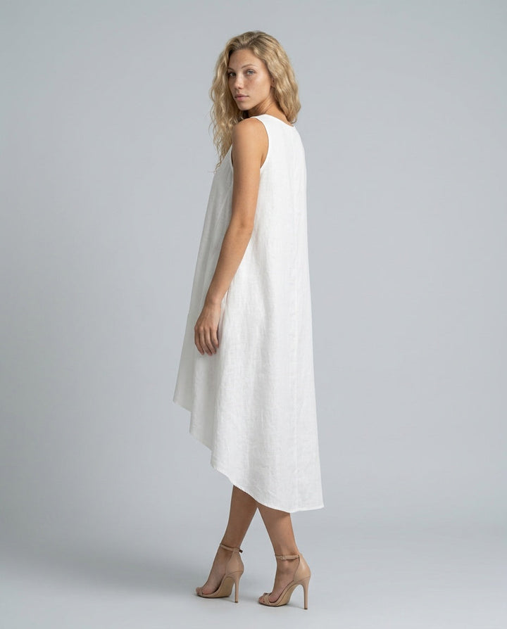 Lena | Sleeveless Linen-Blend Midi with Asymmetric Hem